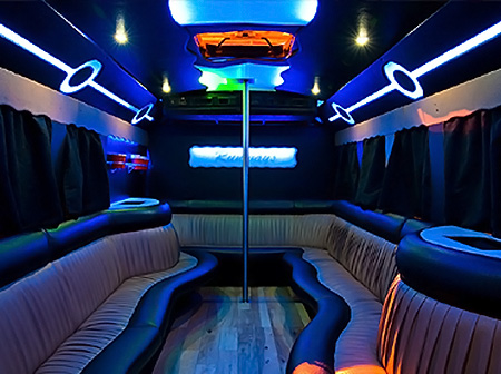 40 passenger party bus rental interior